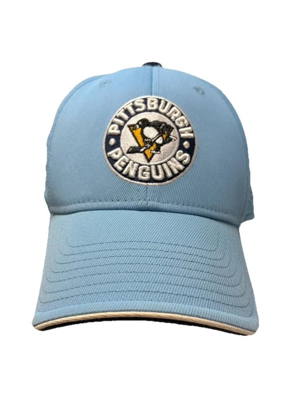 Pittsburgh Penguins Reebok Fitted Hat Cap 2009 Winter Classic Powder Blue Retro - Picture 1 of 10